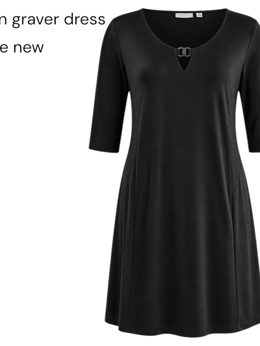 Susan Graver Black Midi Dress with Decorative Ring Neckline